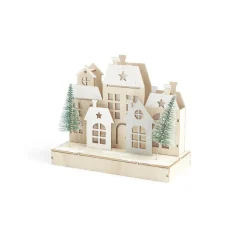 Village de Noël lumineux en bois 7LED-Gifi Outlet