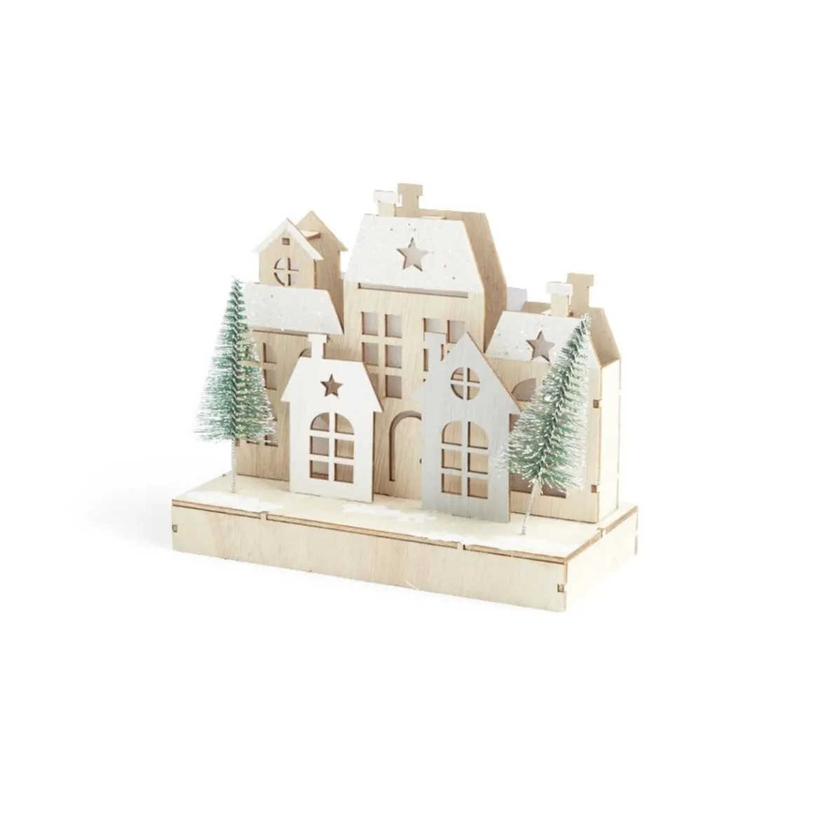 Village de Noël lumineux en bois 7LED-Gifi Outlet