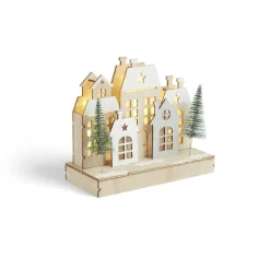 Village de Noël lumineux en bois 7LED-Gifi Outlet