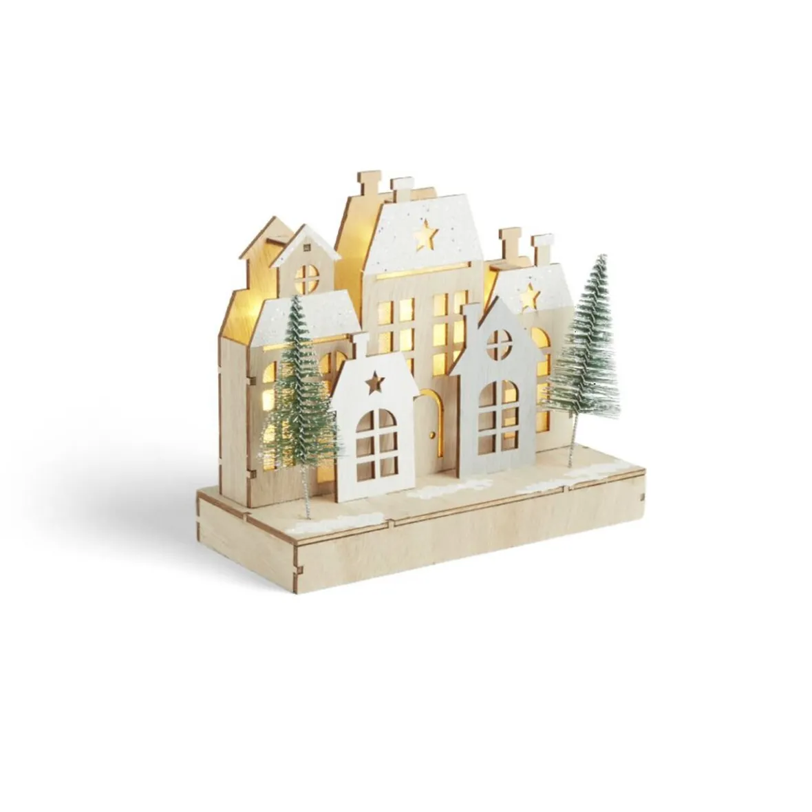 Village de Noël lumineux en bois 7LED-Gifi Outlet