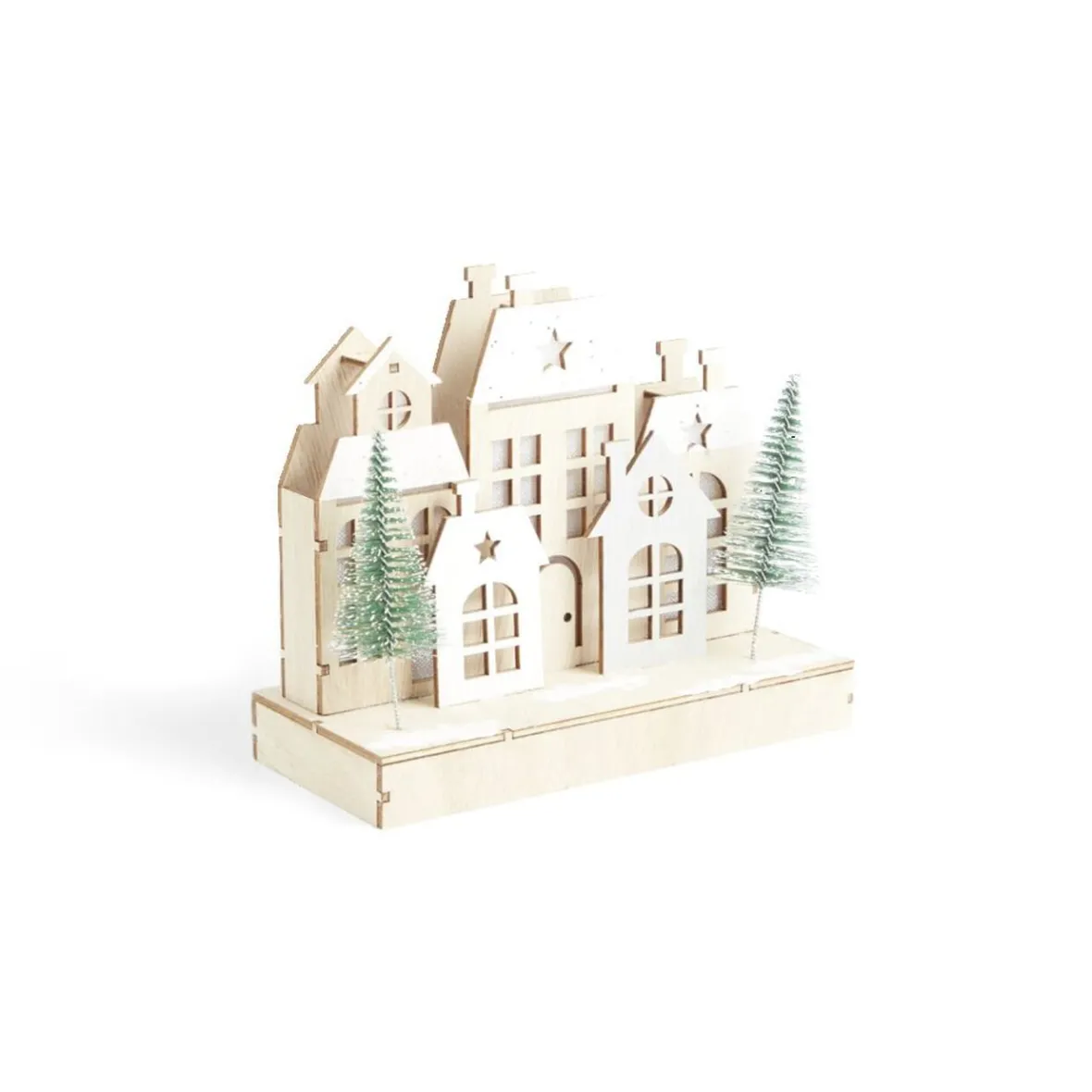 Village de Noël lumineux en bois 7LED-Gifi Outlet